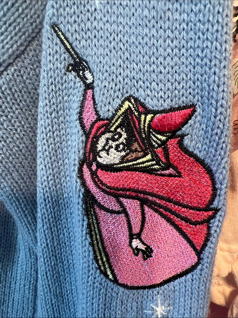 Embroidered Blue Sleeping Beauty Cardigan Sweater with Fairies - Picture 3 of 7